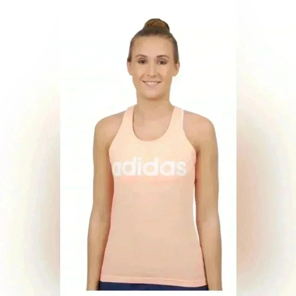 Adidas Essentials  Linear Slim light salmon white Tank Top size Xs - Picture 1 of 7